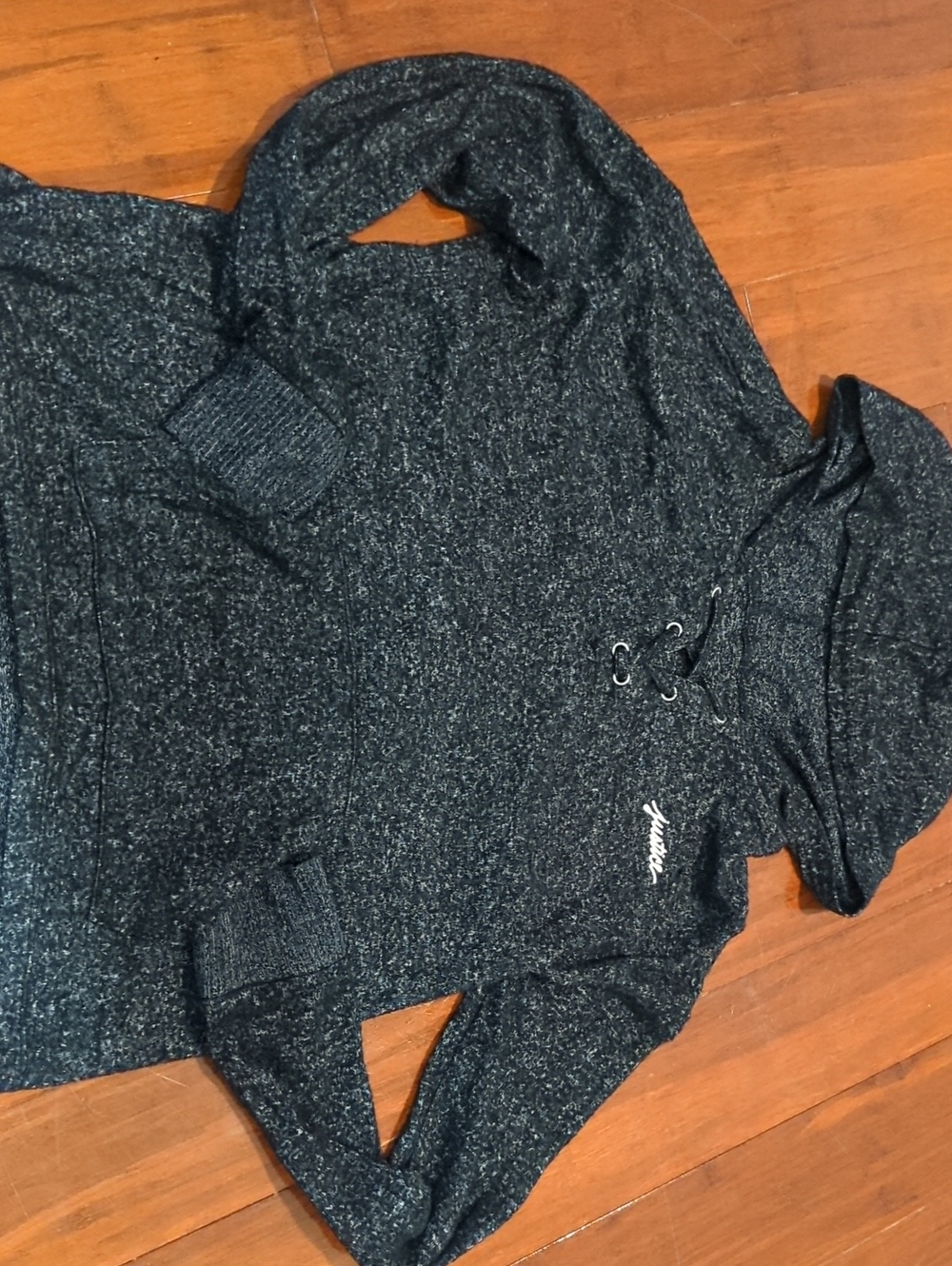 Justice Charcoal Gray Lace-Up Cowl Turtleneck Sweater